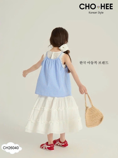 Bộ áo sát nách caro xanh Cho Hee mix chân váy trắng thô
