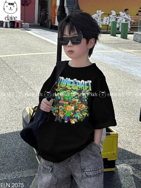 Bộ cộc tay Minecraft Elaine áo đen sooc jean