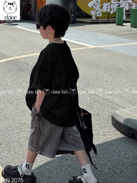 Bộ cộc tay Minecraft Elaine áo đen sooc jean