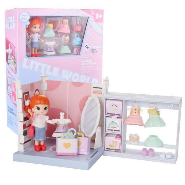 Hộp nhà búp bê Little World 2 màu xanh, hồng