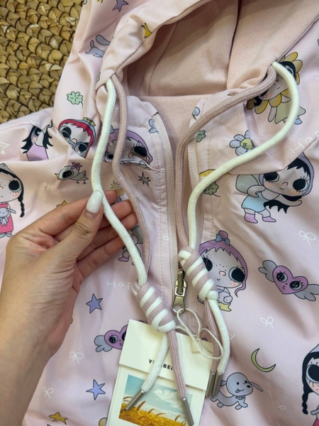 Áo khoác gió 2 mặt hoạ tiết bé gái Yuy girl màu hồng