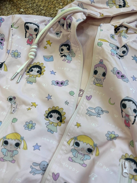 Áo khoác gió 2 mặt hoạ tiết bé gái Yuy girl màu hồng