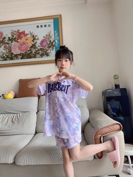 Set bộ bơi YUKE 3 chi tiết áo lưới loang cộc tay màu tím Rabbit quần sooc
