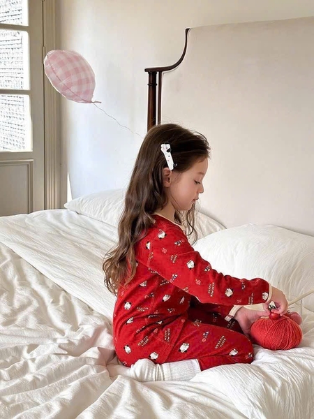 Bộ cotton dài tay AMBB KIDS cún con màu đỏ may mắn