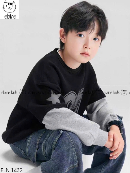 Bộ Elaine áo cotton 27 màu đen phối tay ghi quần jeans