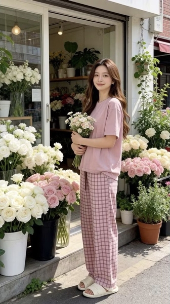 Bộ cộc tay MOTIE áo trơn quần caro dài 5 màu cam, hồng, xanh, kem, be nâu