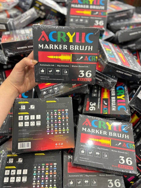 Hộp 36 màu Acrylic Marker đầu brush mềm