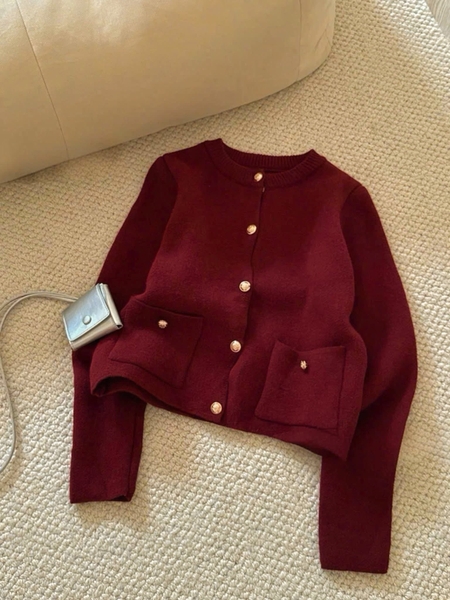 Áo len cardigan ZARA khuy đồng đỏ đô siêu hot