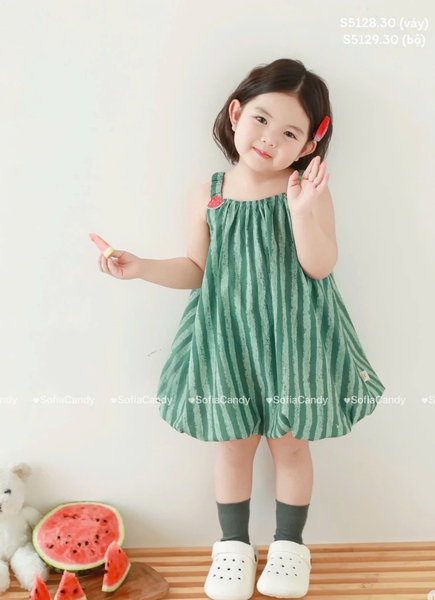 Váy 2 dây Sofia Candy dáng bí hình dưa hấu kẻ xanh