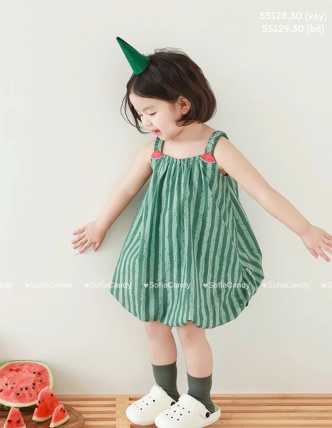 Váy 2 dây Sofia Candy dáng bí hình dưa hấu kẻ xanh