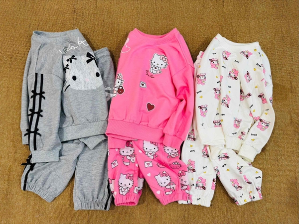 Bộ nỉ da cá Hiunikids dài tay bé gái 6 mẫu Hello Kitty, Sanrio, Gabby, Stitch