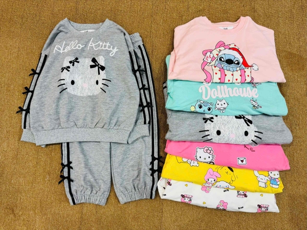 Bộ nỉ da cá Hiunikids dài tay bé gái 6 mẫu Hello Kitty, Sanrio, Gabby, Stitch