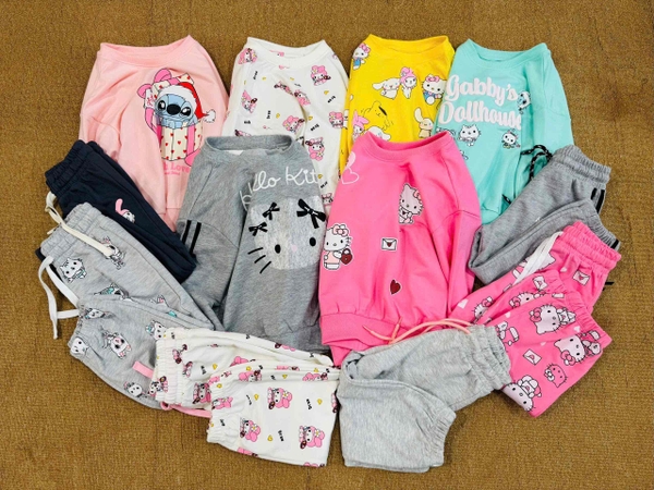 Bộ nỉ da cá Hiunikids dài tay bé gái 6 mẫu Hello Kitty, Sanrio, Gabby, Stitch