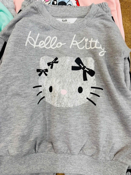 Bộ nỉ da cá Hiunikids dài tay bé gái 6 mẫu Hello Kitty, Sanrio, Gabby, Stitch
