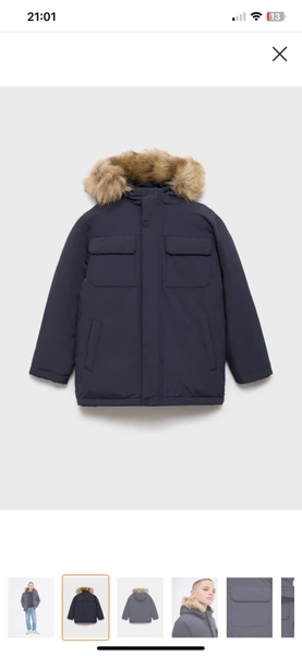 Áo phao parka MNG có mũ lông 2 màu rêu, navy