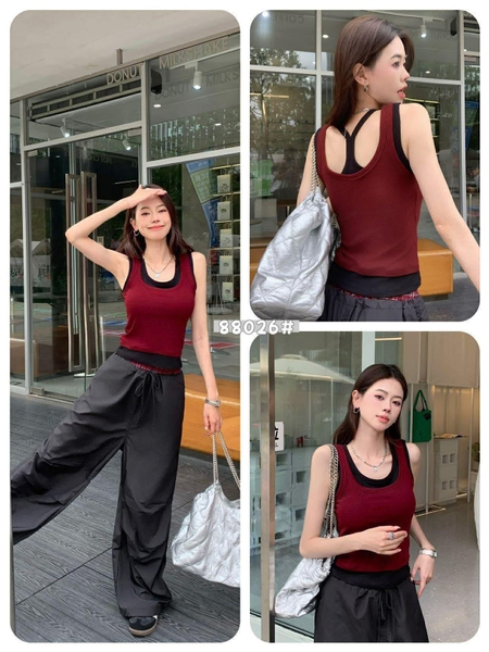 Áo crop top sát nách viền chữ Y 4 màu