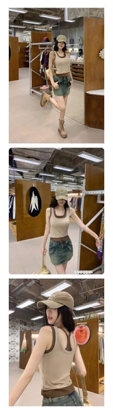 Áo crop top sát nách viền chữ Y 4 màu