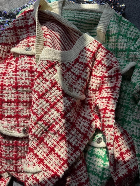 Áo khoác cardigan len Maje 2 màu xanh và đỏ