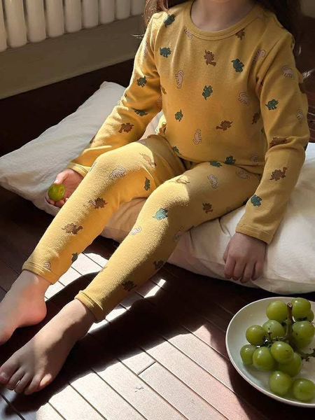 Bộ cotton dài tay AMBB KIDS khủng long màu vàng