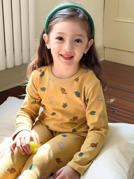 Bộ cotton dài tay AMBB KIDS khủng long màu vàng