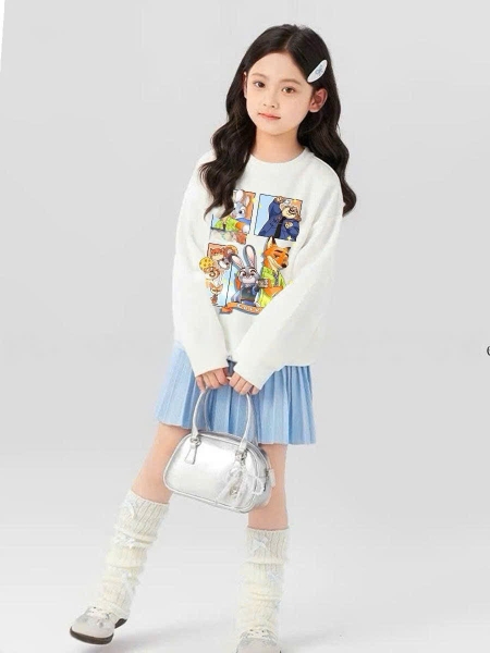 Bộ nỉ Zootopia Elaine cáo thỏ áo trắng chân váy xếp ly xanh