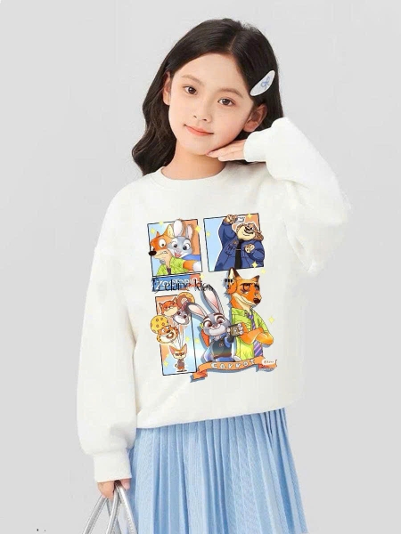 Bộ nỉ Zootopia Elaine cáo thỏ áo trắng chân váy xếp ly xanh