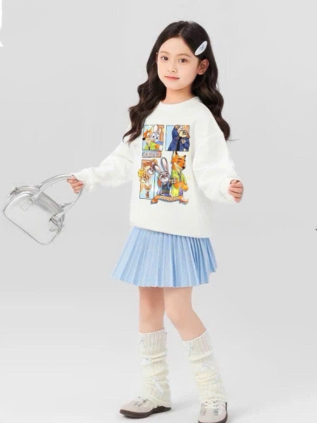 Bộ nỉ Zootopia Elaine cáo thỏ áo trắng chân váy xếp ly xanh