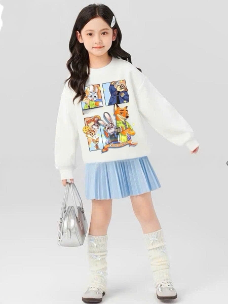 Bộ nỉ Zootopia Elaine cáo thỏ áo trắng chân váy xếp ly xanh