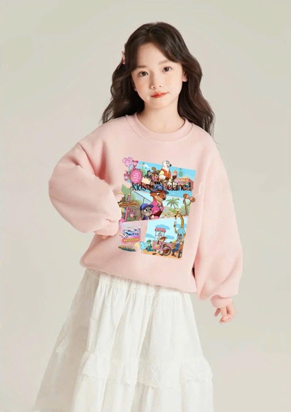 Bộ nỉ Zootopia Elaine màu hồng cáo và thỏ chân váy maxi trắng