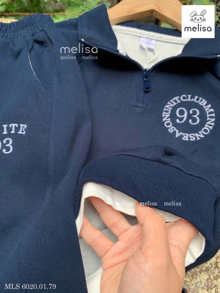 Bộ nỉ Melisa 93 dài tay cổ kéo khoá 3 màu rêu, be, navy