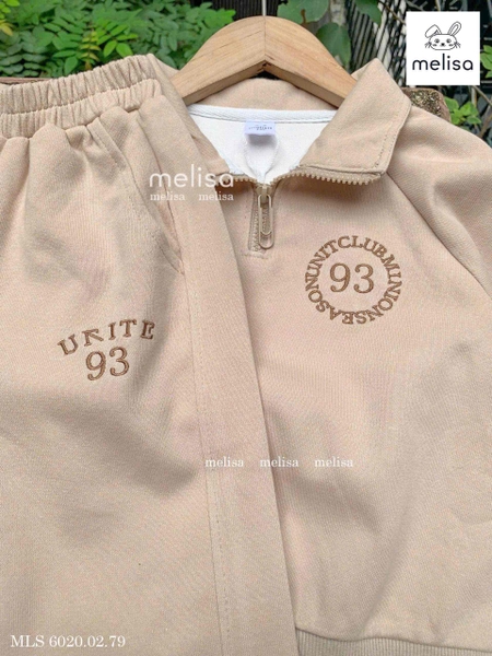 Bộ nỉ Melisa 93 dài tay cổ kéo khoá 3 màu rêu, be, navy