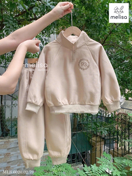 Bộ nỉ Melisa 93 dài tay cổ kéo khoá 3 màu rêu, be, navy