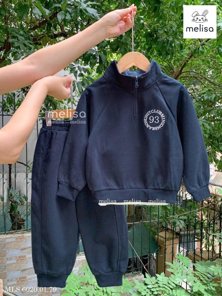 Bộ nỉ Melisa 93 dài tay cổ kéo khoá 3 màu rêu, be, navy