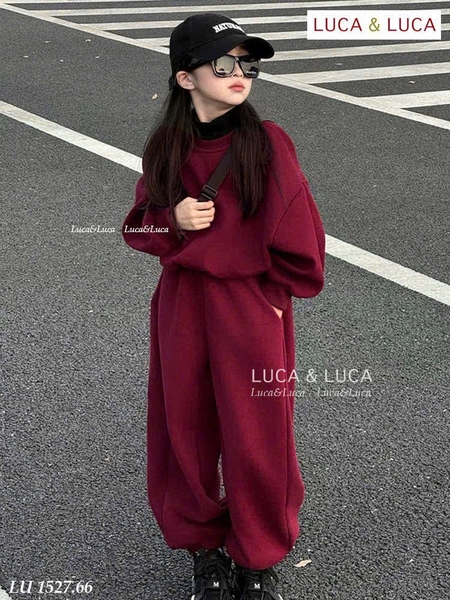 Bộ nỉ Luca&Luca dài tay thêu ngựa đỏ bo gấu