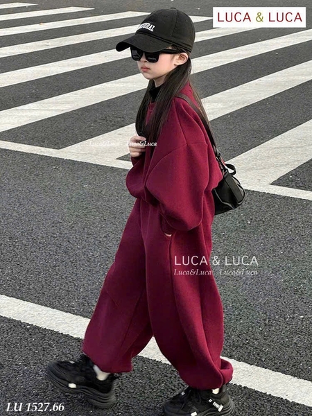 Bộ nỉ Luca&Luca dài tay thêu ngựa đỏ bo gấu