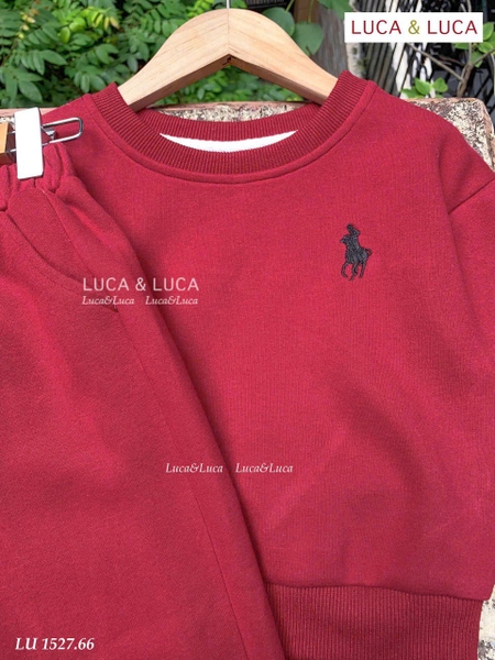 Bộ nỉ Luca&Luca dài tay thêu ngựa đỏ bo gấu