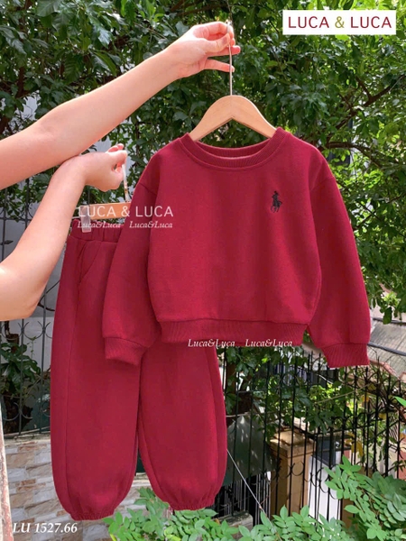 Bộ nỉ Luca&Luca dài tay thêu ngựa đỏ bo gấu