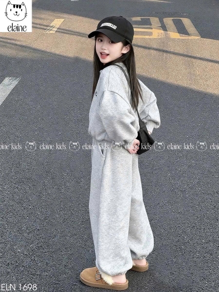 Bộ nỉ dài tay Ola hãng Elaine màu ghi