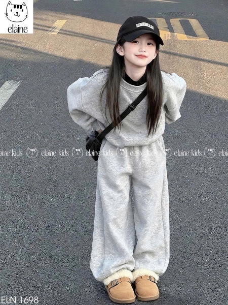 Bộ nỉ dài tay Ola hãng Elaine màu ghi