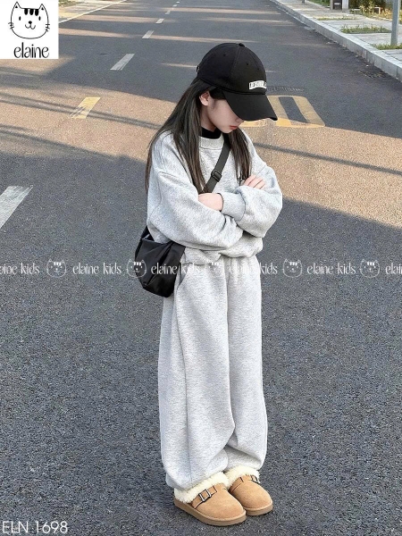 Bộ nỉ dài tay Ola hãng Elaine màu ghi
