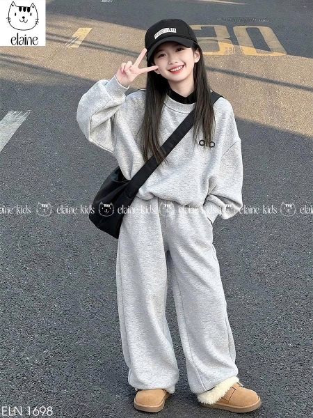 Bộ nỉ dài tay Ola hãng Elaine màu ghi