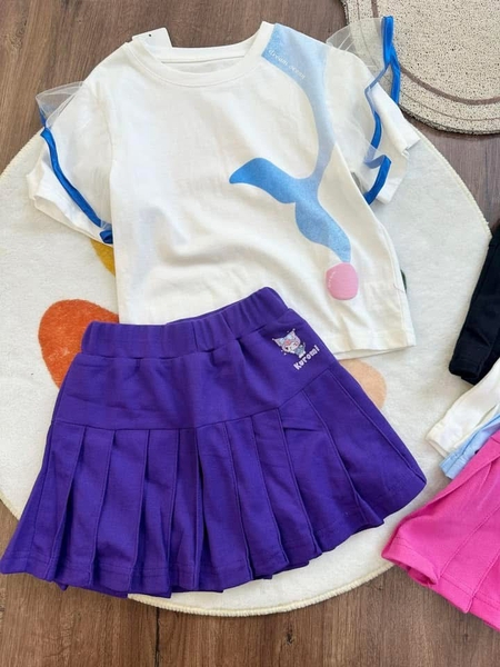 Chân váy cotton Nexxi xếp ly dáng ngắn hình Kuromi màu Tím