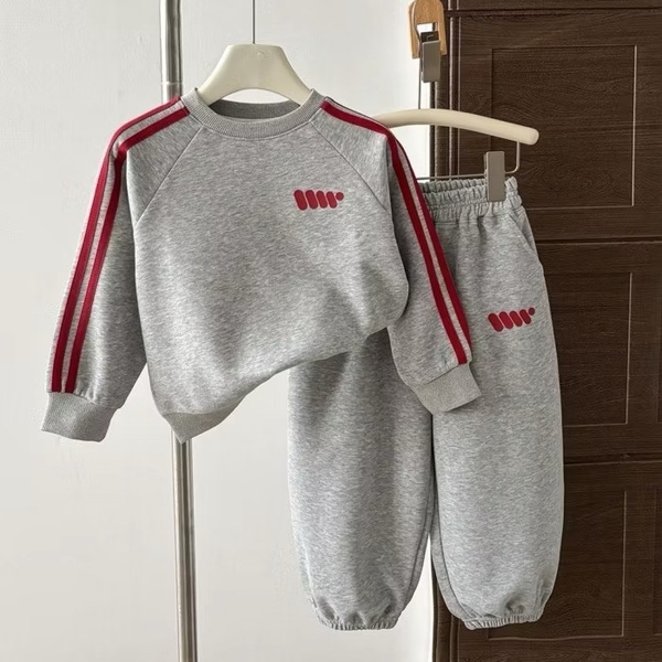 Bộ nỉ dài tay Hone baby sọc đỏ 2 màu xám nhạt, xám đậm cho bé