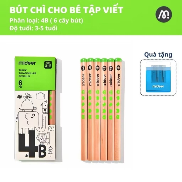 Hộp 6 bút chì 4B Mideer kèm gọt bút