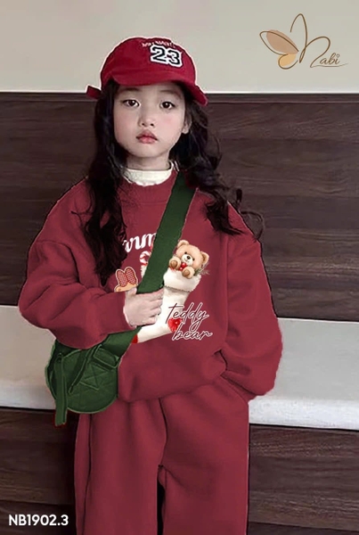 Bộ nỉ 2 da Nabi đỏ Teddybear bo gấu