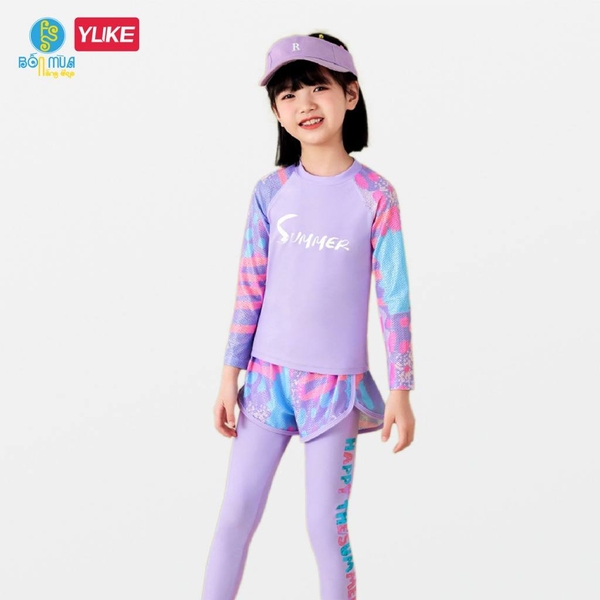 Bộ bơi 3 chi tiết Summer Ylike dài tay 2 màu bé gái