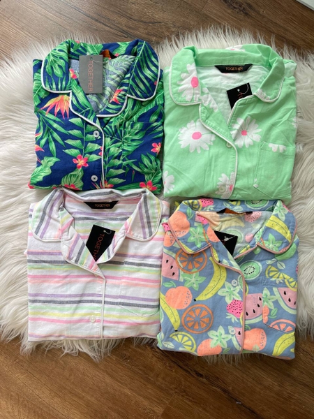 Bộ pyjamas thô Together cộc tay 4 mẫu mẹ và bé