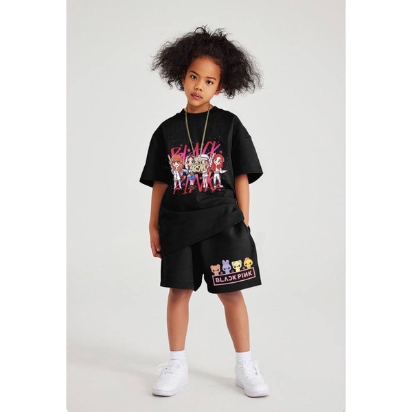 Bộ cotton cộc tay Tilani Black Pink màu đen