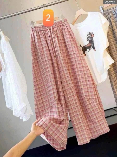 Quần thô kẻ ống cong Anna 3 màu
