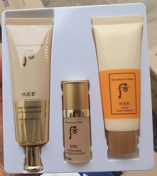 Set 3 món kem chống nắng, serum, sữa rửa mặt The History of Whoo Anti-Wrinkle UV Protective Cream 50ml SPF 50+/PA++++